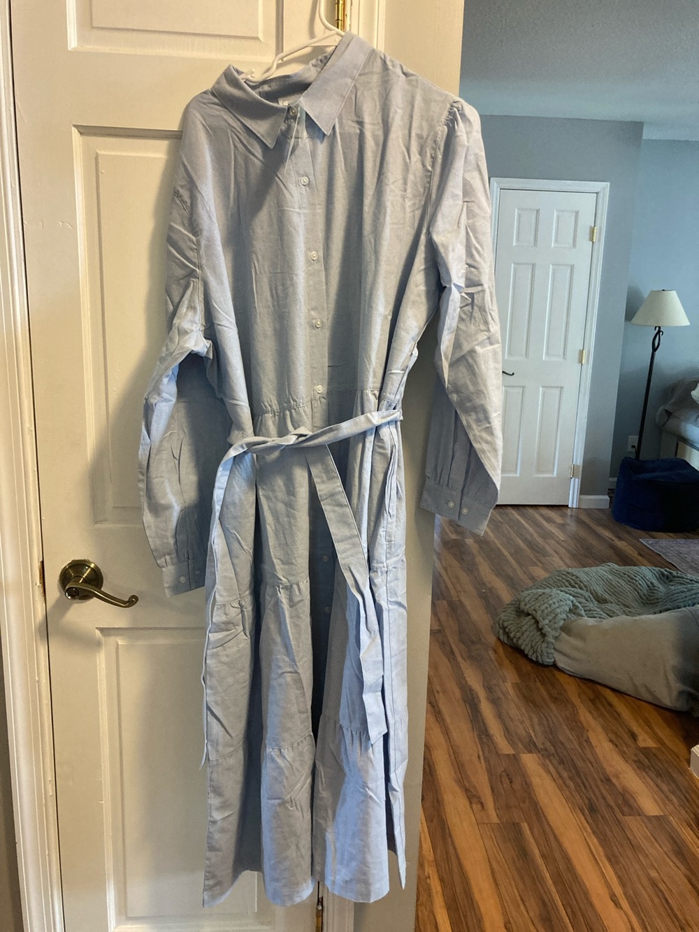 Light Blue Midi Shirt Dress with Tie Waist